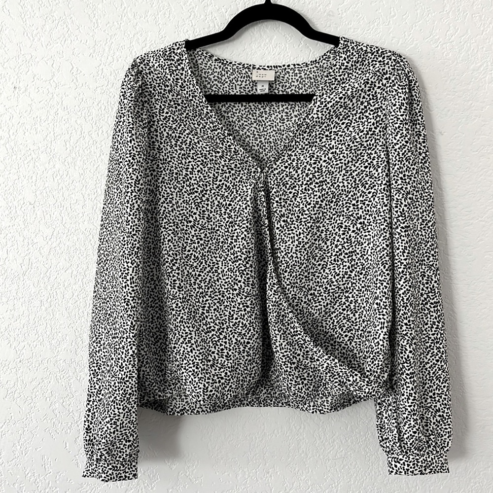 A New Day Long Sleeve, Business Casual Shirt, Size Medium, Black And White
